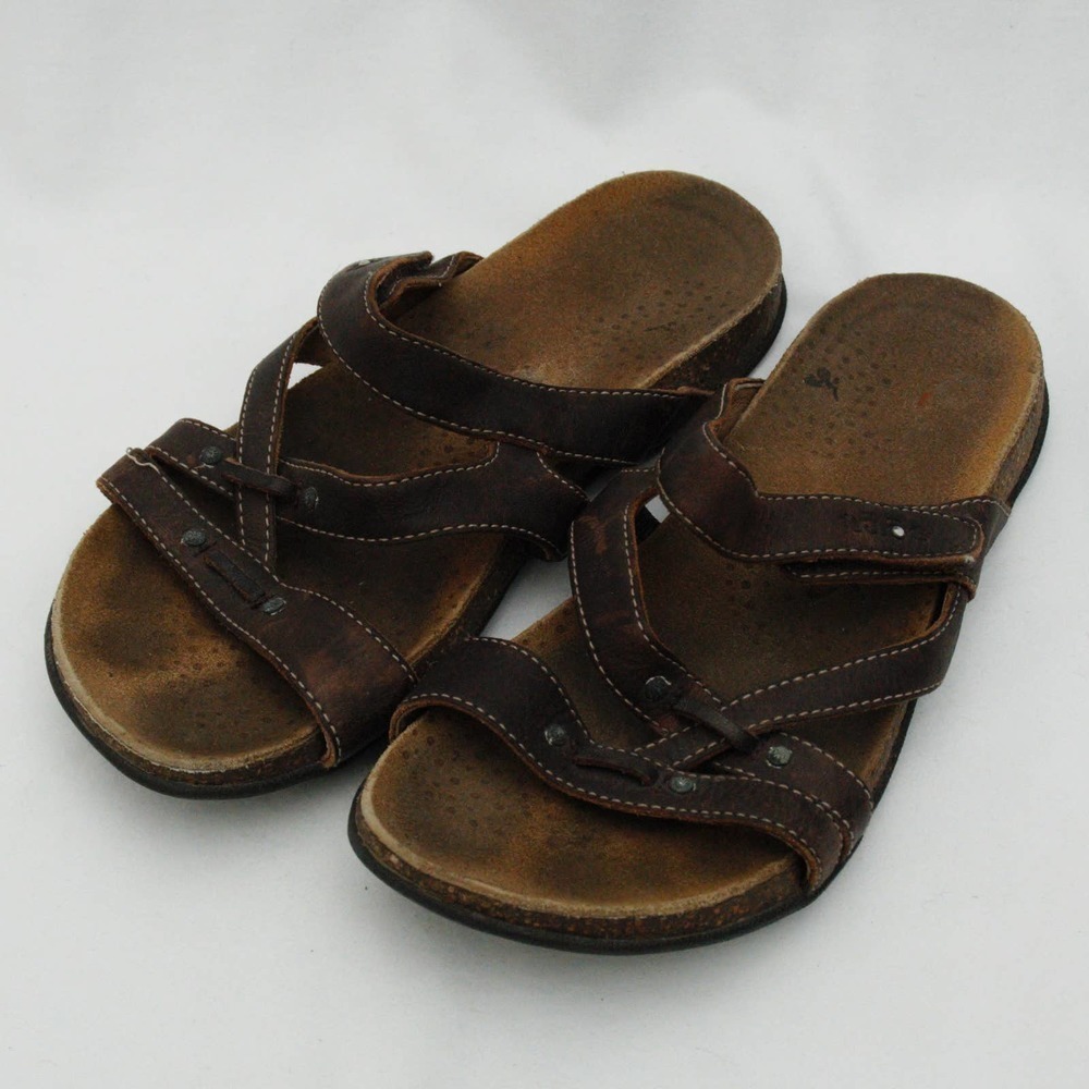 TAOS Women's Brown Leather Adjustable Slide Sandals Size 6